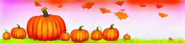Horizontal banner for website design, digital drawing in beautiful halloween theme in painting on paper style