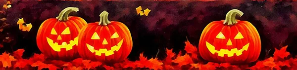 Horisontell Banner För Webbdesign Digital Teckning Vacker Halloween Tema Målning — Stockfoto