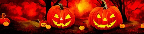 Horisontell Banner För Webbdesign Digital Teckning Vacker Halloween Tema Målning — Stockfoto