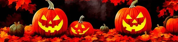 Horisontell Banner För Webbdesign Digital Teckning Vacker Halloween Tema Målning — Stockfoto