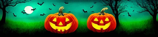 Horisontell Banner För Webbdesign Digital Teckning Vacker Halloween Tema Målning — Stockfoto