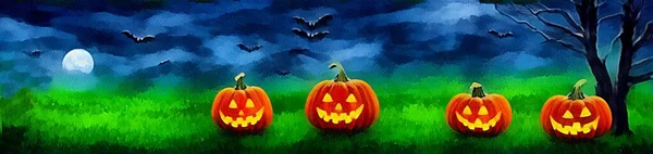 Horizontális Banner Honlap Design Digitális Rajz Gyönyörű Halloween Téma Festészet — Stock Fotó