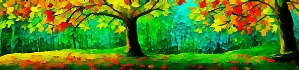 ウェブサイトのデザインのための水平バナー 紙のスタイルで絵に美しい秋の風景のデジタル図面 — ストック写真