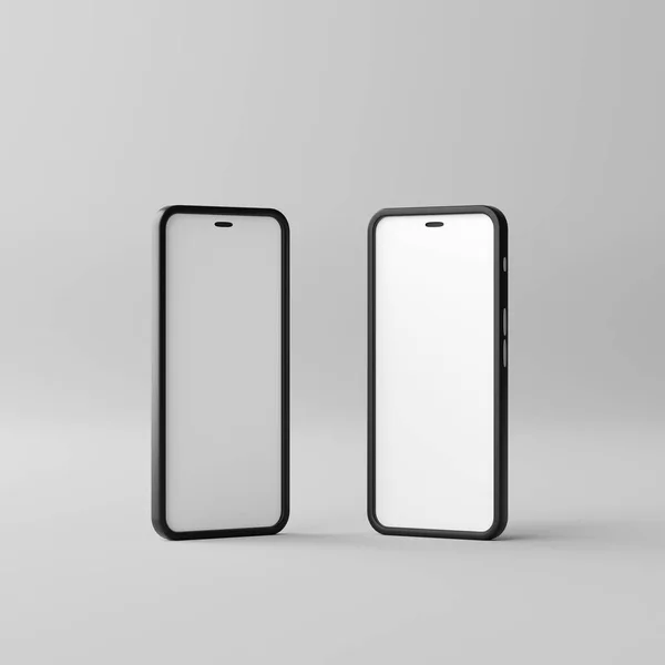 Deux Téléphones Intelligents Avec Écran Blanc Sur Fond Blanc Rendu — Photo