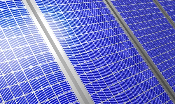 3D渲染太阳能电池板的特写 替代能源 可再生能源的概念 清洁能源 — 图库照片