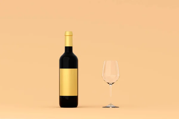 Bouteille Vin Rouge Avec Étiquette Gobelet Verre Dans Style Photo — Photo