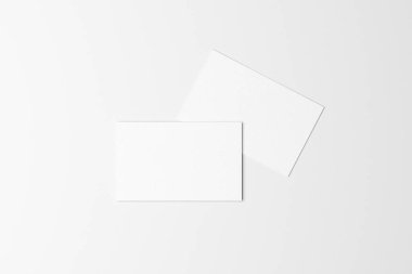 Beyaz arka plandaki beyaz kartvizitin en üst görüntüsü. 3d illüstrasyon