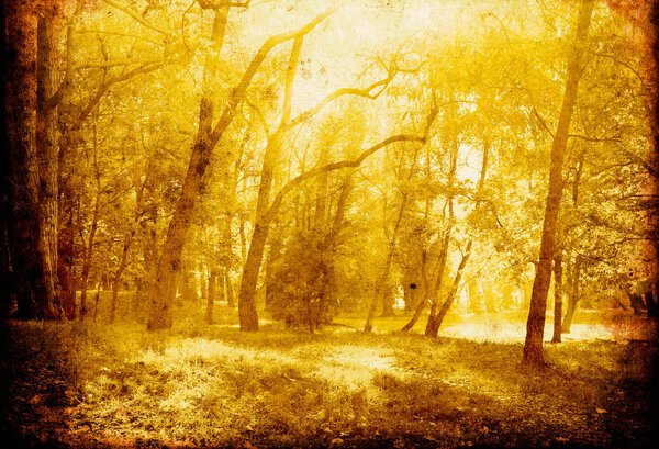 Retro golden background with autumn trees