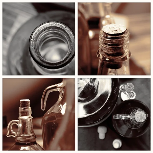 Homemade wine bottles vintage collage — Stock Photo, Image