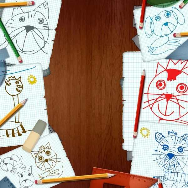 Scrivania con disegni di bambini — Foto Stock