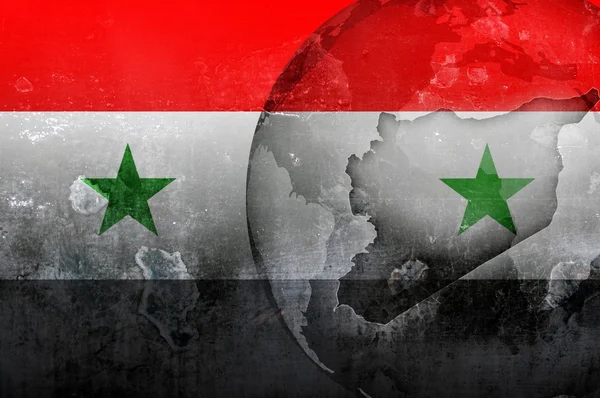 Syrien Flagge und Weltkarte Konflikt Illustration — Stockfoto