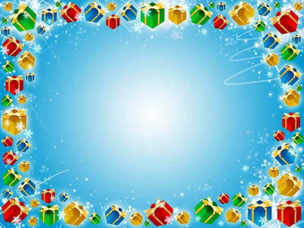 Xmas gifts blue background with snowflake — Stock Photo, Image