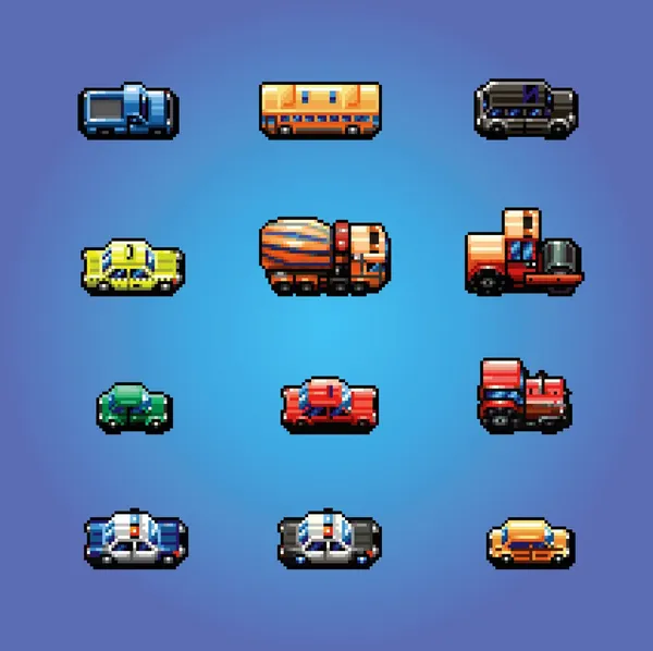 Coleção de carros de arte Pixel, ilustração vetorial — Vetor de Stock