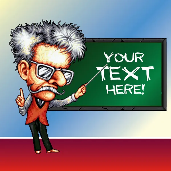 8 ビット ピクセル教授黒板背景上のポインター - あなたのテキストのための場所 — ストックベクタ