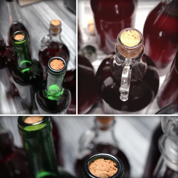 Set of home made wine bottles details — Stock Photo, Image