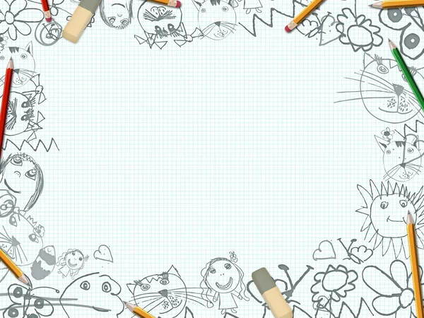 Kinder Bleistift Zeichnungen Schreibtisch Hintergrund — Stockfoto