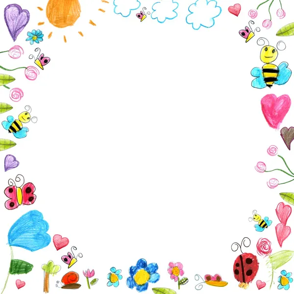 Meadow frame - child scribbles drawings background isolated — Stock Photo, Image