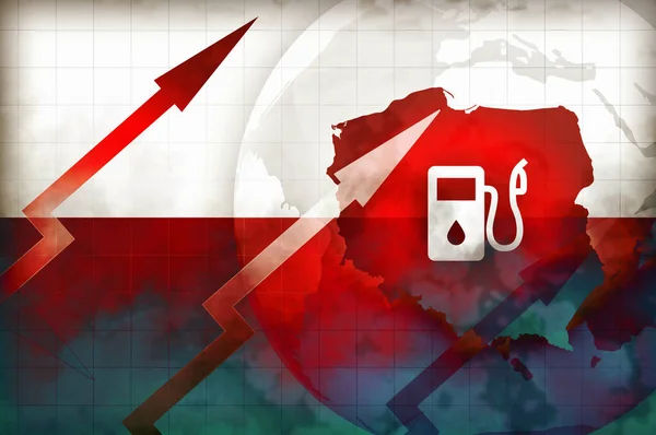Aumento Preço Combustível Polônia Bandeira Setas Conceito Notícias Ilustração Fundo — Fotografia de Stock