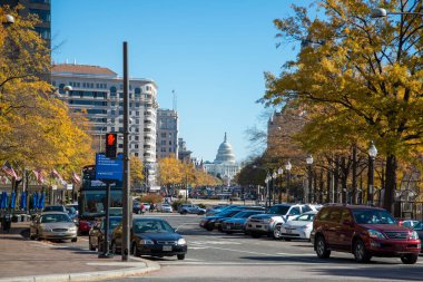 The US Capitol in the far off distance, Washington DC.