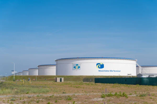 Rotterdão Junho 2019 Tanques Armazenamento Petróleo Área Maas Uma Extensão — Fotografia de Stock