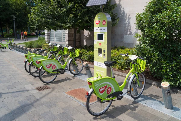 Budapest Hungary July 2020 Public Green Bikes Rental Hungarian Capital — Stock Photo, Image