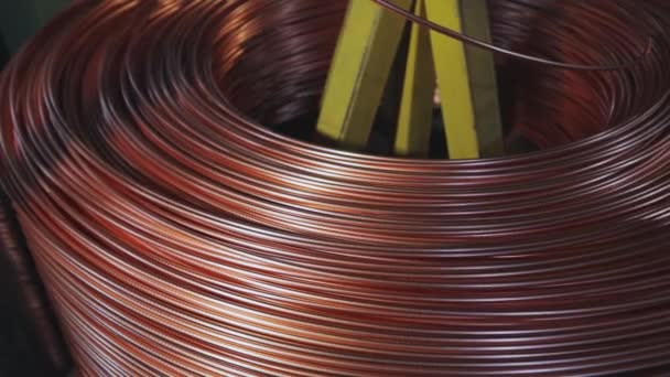 Modern cables factory. Production of cable. Close-up. Cable wire production and machines in factory. — Stock Video