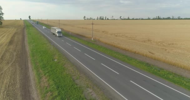 灰色のワゴンが天気の良い日に高速道路を走行する。高速道路のトラック — ストック動画