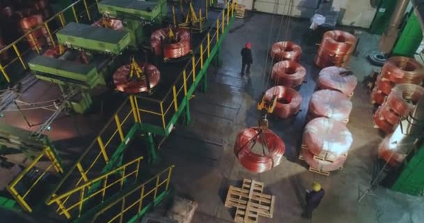 Copper cable production workshop general plan from above, interior of a modern cable production plant — Stock Video