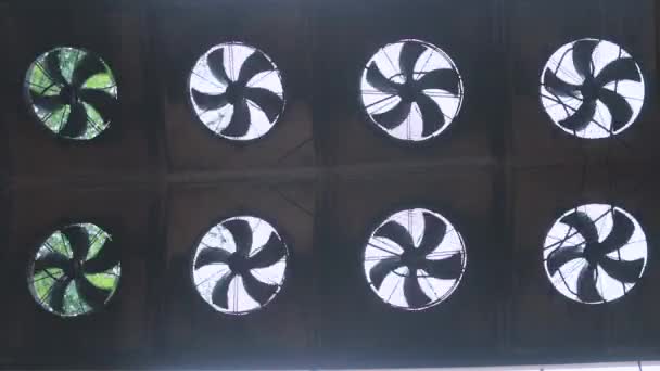 There are many industrial fans in the factory. Ventilation of the workshop at the factory — Stock Video