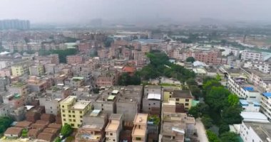 Zavallı Çin bölgesinin panoraması. Çin 'deki varoşlar panorama, insansız hava aracının görüntüleri.