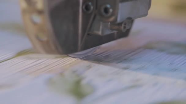 Produção de papel de parede, processo de produção de papel de parede. Interior industrial. Movimento de papel de parede na linha de transporte — Vídeo de Stock