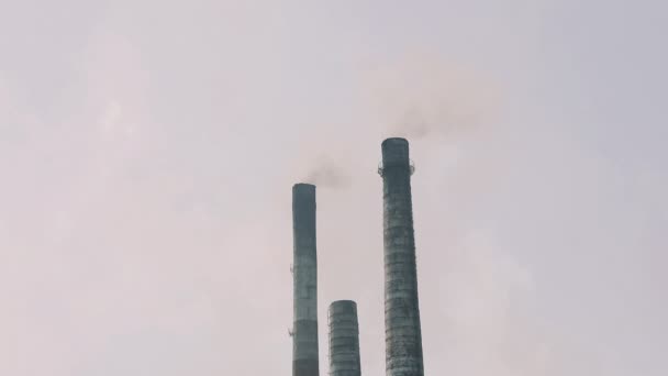 Thick white smoke from the chimney of a metallurgical plant. White smoke from a large chimney of a factory. — Stock Video
