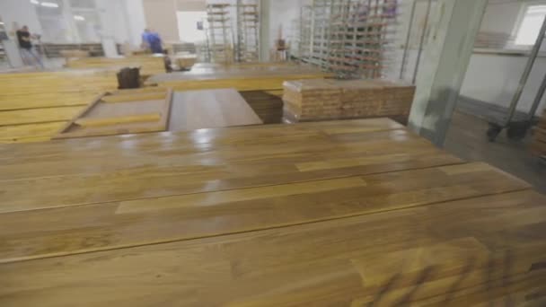 Furniture varnishing workshop. Inside a furniture factory. Lacquered furniture products at the factory. — Vídeo de Stock