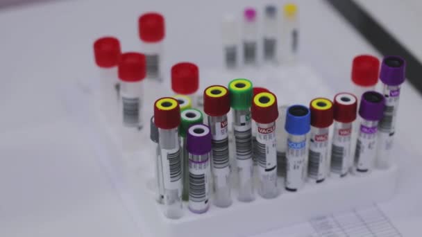 Medical test tubes close-up. Medical equipment. Medical analyzes — Stock Video