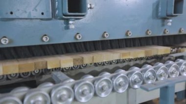 Mobilya üretim süreci. Mobilya fabrikasında otomatik taşıma bandı. Mobilya fabrikasında otomatikleştirilmiş üretim hattı.