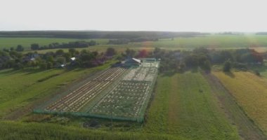 Salyangoz çiftliğinin üzerinden uç. Salyangoz çiftliği hava manzarası. Salyangoz çiftliği üst görünümü.