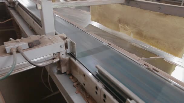 Processo di produzione di pannelli per mobili. Nastro trasportatore automatizzato in una fabbrica di mobili. Linea di produzione automatizzata in una fabbrica di mobili. — Video Stock