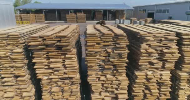 Hout drogen buiten onder de zon. Hout drogen natuurlijk. het verwijderen van water uit hout met zon en wind. — Stockvideo