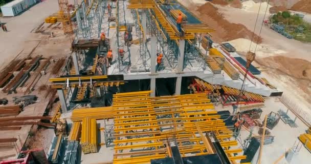 Construction site of the new stadium top view. Construction of a new modern stadium from above. Construction of a sports complex. — Vídeo de Stock