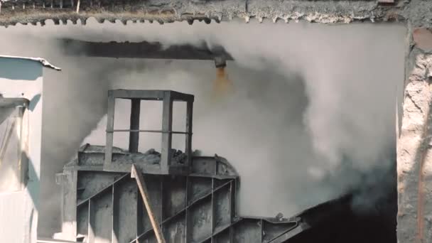 Cooling of coke oven coal after the coking process close up. Coke oven coal production. Metallurgical enterprise — Stock Video