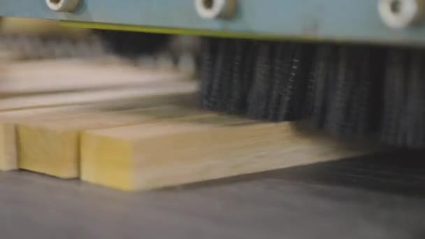 Procesamiento de espacios en blanco de madera en una línea transportadora. Línea de producción automatizada en producción moderna — Vídeos de Stock