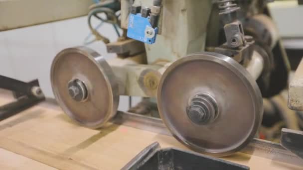 Mobilya fabrikasında çalışma süreci. Mobilya tahtası oluşturma süreci. Otomatik üretim hattı — Stok video