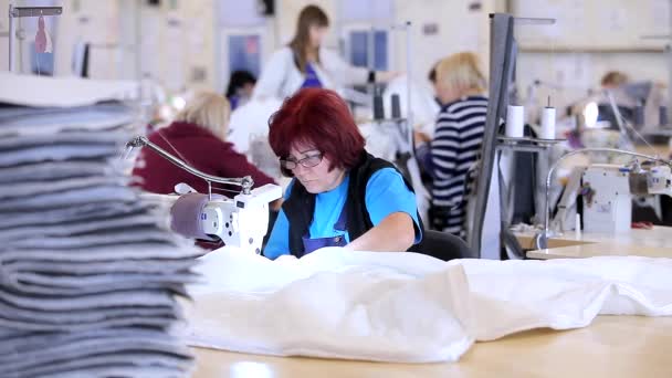 Велика швейна майстерня. швачки роблять одяг на фабриці. Фабрика одягу. майстерня виробництва одягу — стокове відео