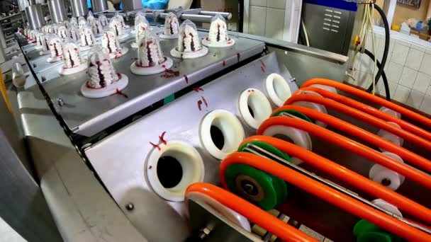 Moderne Produktion von Speiseeis. Automatisierte Produktion von Speiseeis. Eis auf einem Förderband — Stockvideo