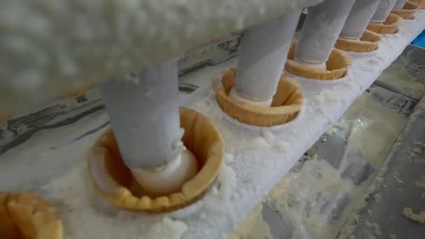 Jégkrém gyártás. Automatikus fagylaltgyártás. Automatizált fagylalt gyártósor — Stock videók