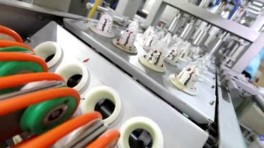 Modern dondurma üretimi. Otomatik dondurma üretimi. Dondurma konveyör hattında