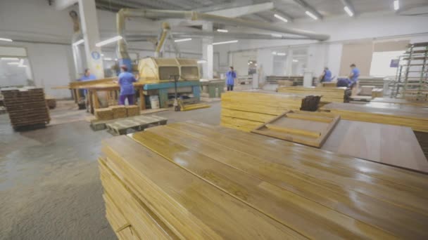 Furniture varnishing workshop. Inside a furniture factory. Lacquered furniture products at the factory. — Stock Video