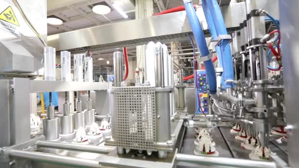 Moderne productie van ijs. Automatische transportband in een fabriek. Moderne technologie in de ijsfabriek — Stockvideo