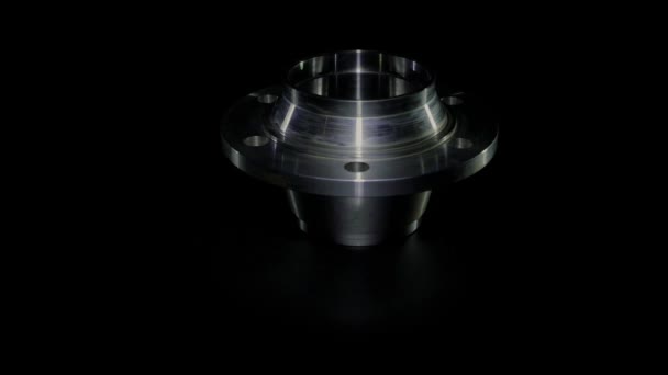 The steel hub rotates against a black background. Iron hub isolated — Stock Video