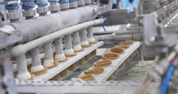 Eiscremeproduktion. Automatisierte Produktion von Speiseeis. Automatisierte Eismaschine — Stockvideo